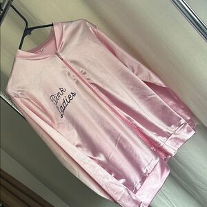 Pink Ladies Satin Zip-Front Sleep Jacket - Pink